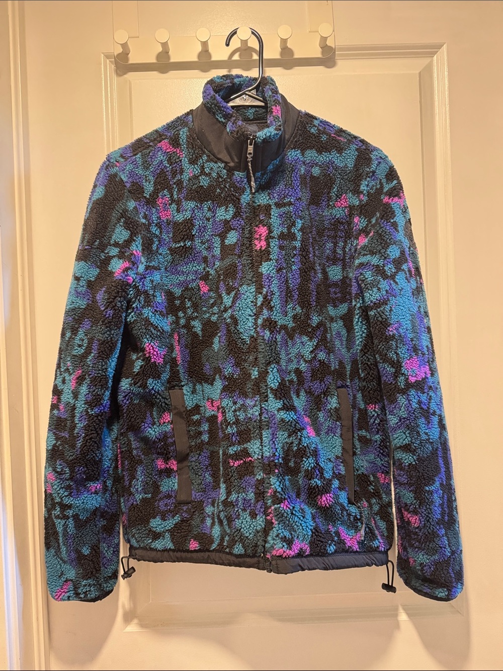 American Eagle Outfitters Black, Teal & Purple Teddy Zip Jacket